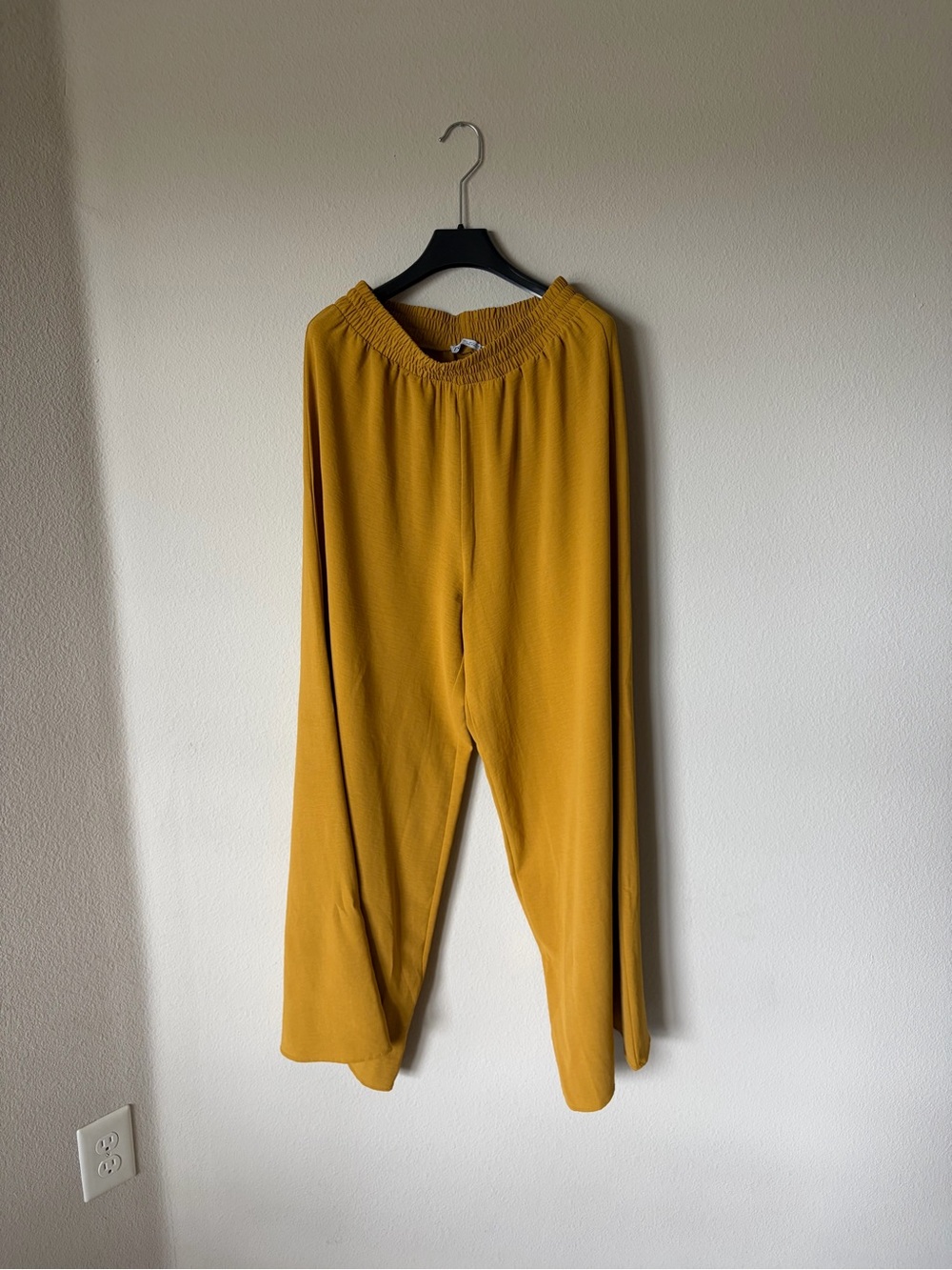Zara Mustard Wide Leg Pants Elastic Waist Size L - Like New!